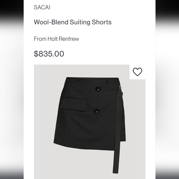 SACAI Tuxedo Wool blend Suiting Shorts! Black. HOLTS US Approx 6/8 US sizing. - Picture 1 of 16